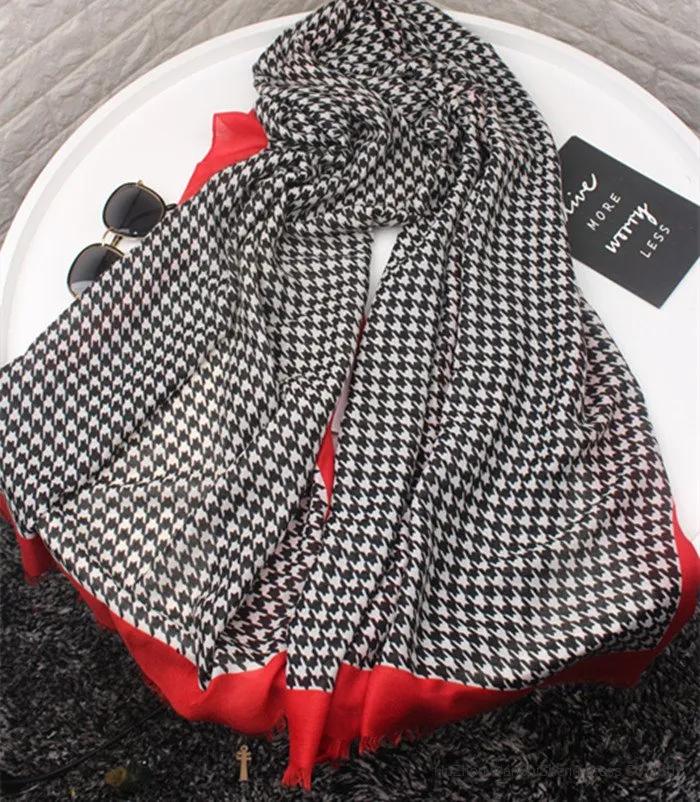 Women Fashion Spring Summer Shawl Vintage Houndstooth Print Long Muffler Tassels Wrap Foulard Femme &nbsp; Scarf
