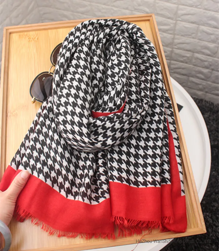 Women Fashion Spring Summer Shawl Vintage Houndstooth Print Long Muffler Tassels Wrap Foulard Femme &nbsp; Scarf