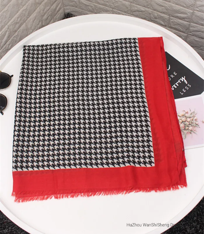 Women Fashion Spring Summer Shawl Vintage Houndstooth Print Long Muffler Tassels Wrap Foulard Femme &nbsp; Scarf