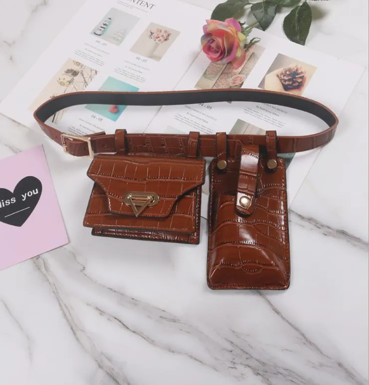 Women′s Crocodile-Print Small Black Fanny Pack Stylish Versatile Belt