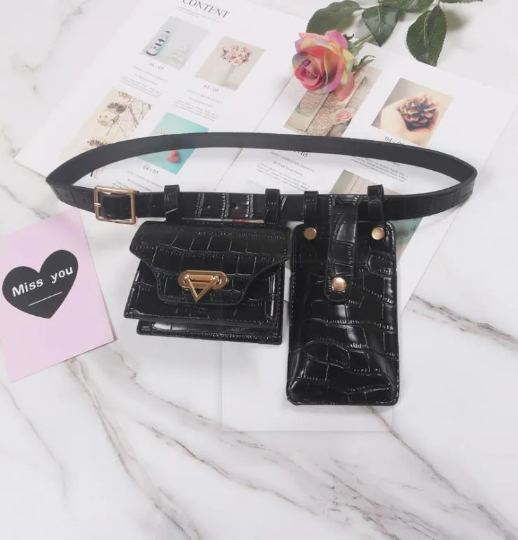 Women′s Crocodile-Print Small Black Fanny Pack Stylish Versatile Belt
