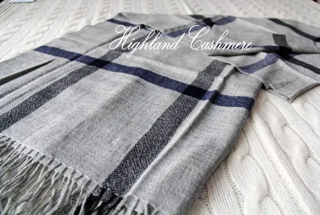 Worsted Cashmere Shawl with Check Pattern- Cashmere Scarf